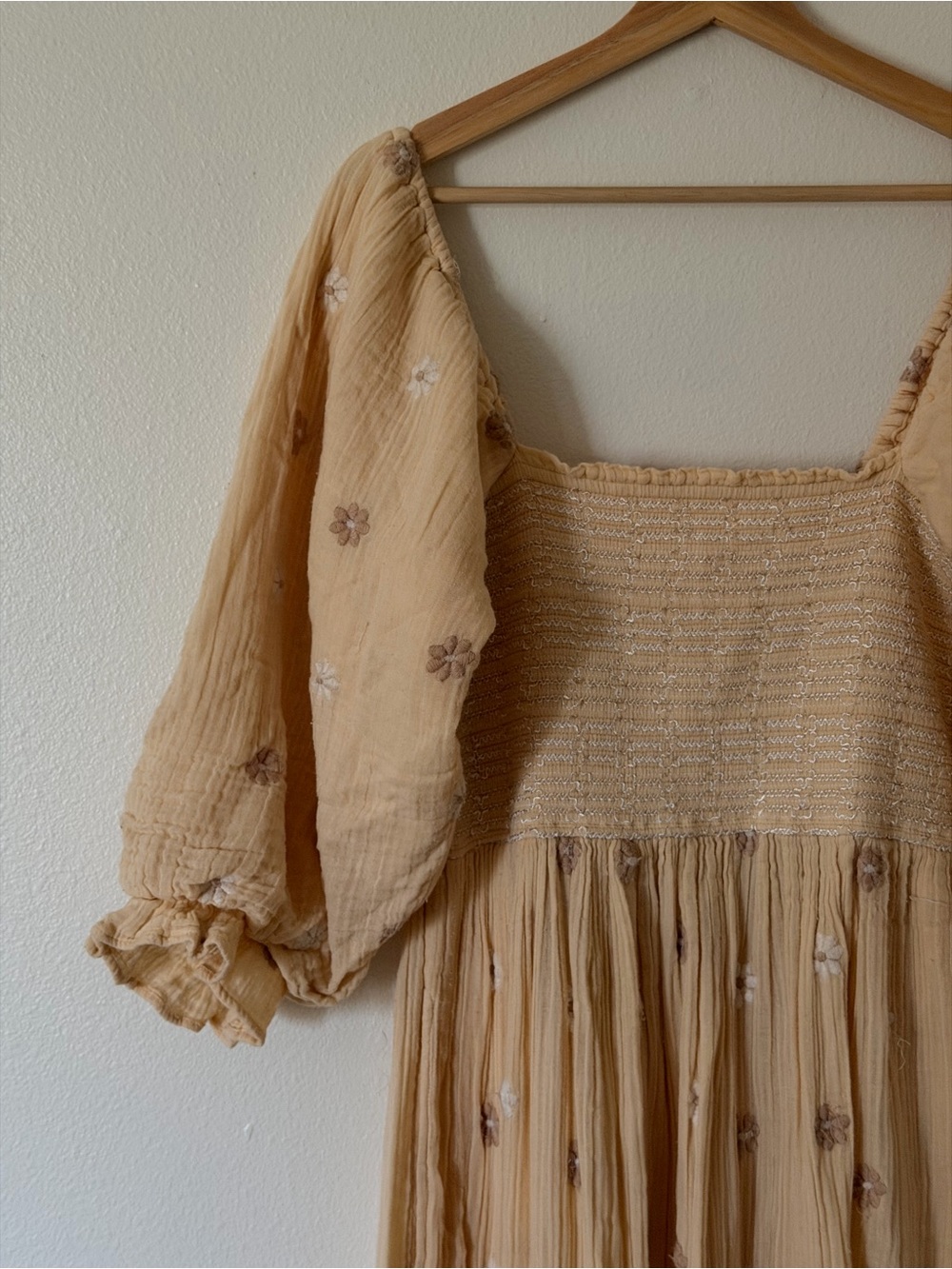 Free People Beige Embroidered Smocked Bodice Maxi Dress - Picture 2 of 3